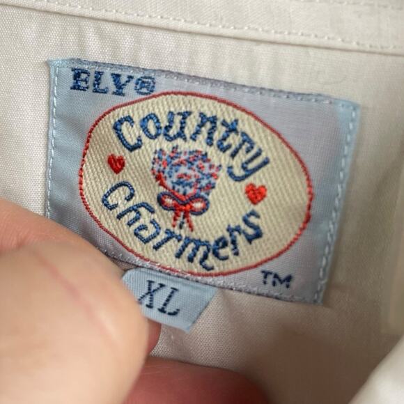 Country Charmers By Ely Size XL Embroidered White Pearl Snap Cowboy Shirt - Picture 4 of 6